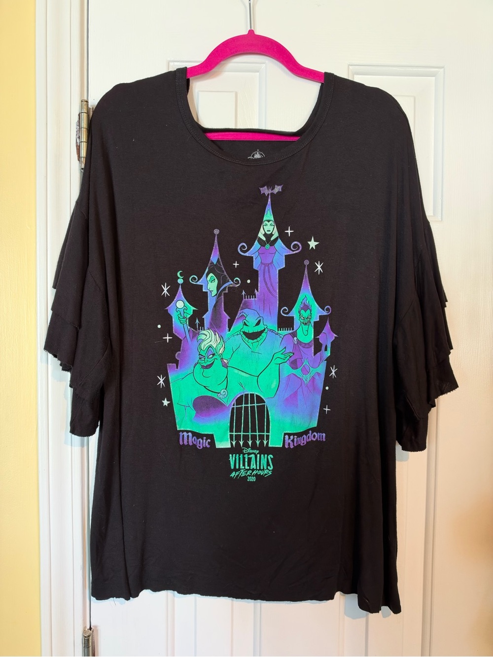 Disney Black Tee with Green & Purple Villains Castle Graphic
